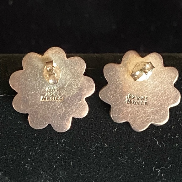 VINTAGE SIGNED MWS 925 STERLING SILVER MEXICO SUNFLOWER STUD EARRINGS - Picture 4 of 9